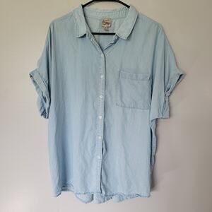 Como Vintage Chambray Lightweight Button Top Womens 2X Blue Western Cowgirl Airy